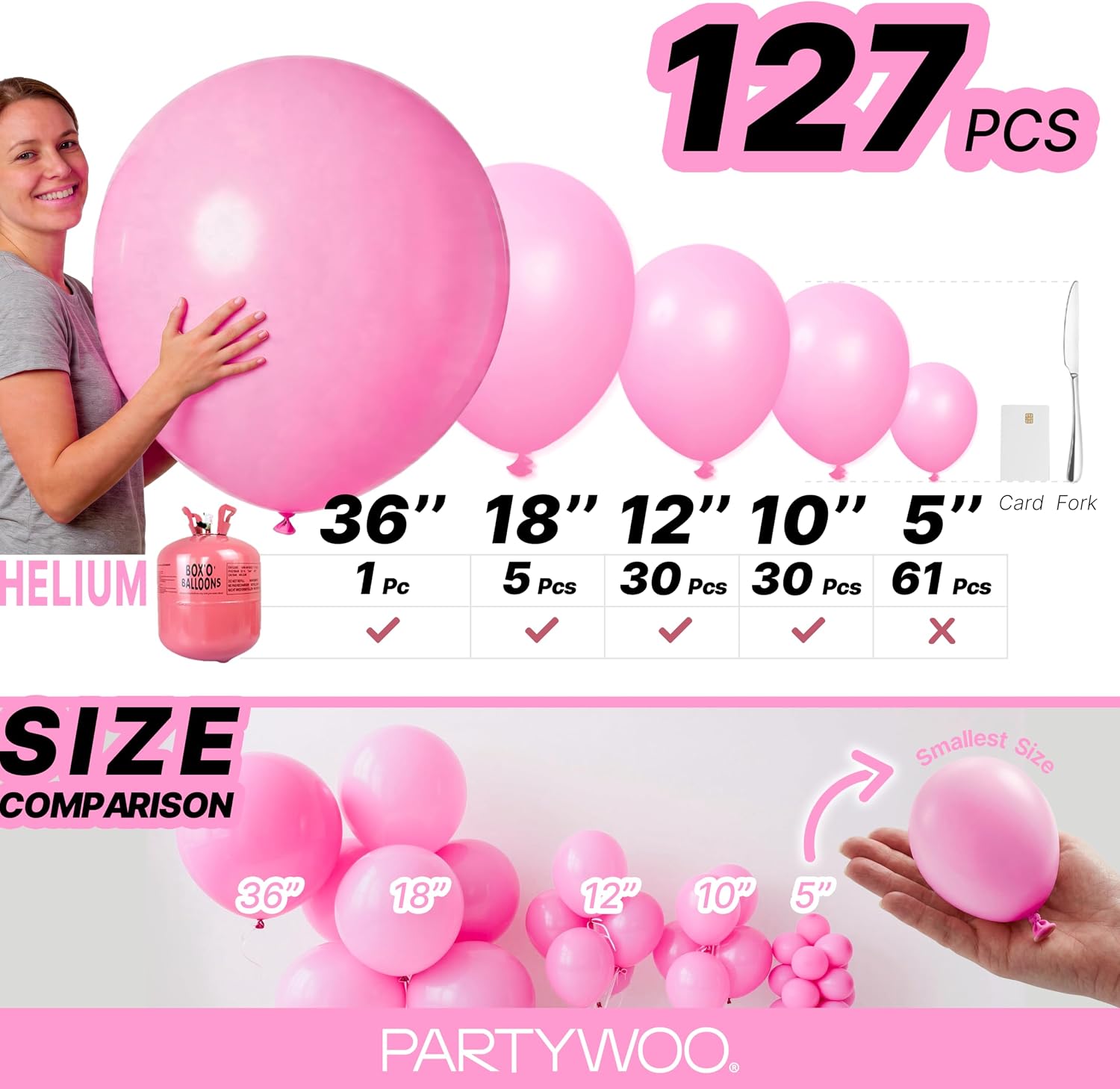Thumbnail 5 de PartyWoo Pink Balloon Arch Kit (127 pcs) Matte Pink Balloons in Multiple Sizes for Baby Shower, Valentine’s & More