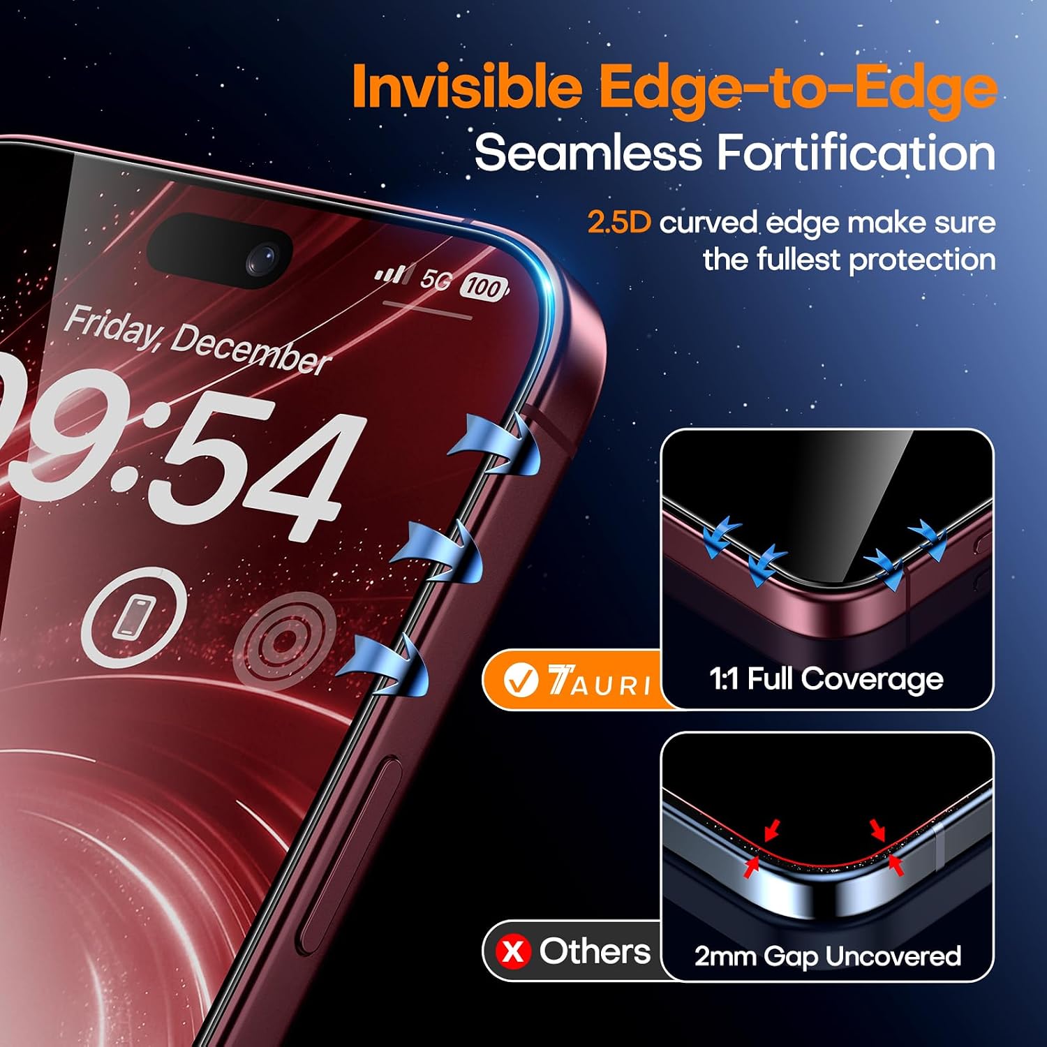 Thumbnail 5 de TAURI iPhone 18 Pro Screen Protector, 2-Pack, 9H Tempered Glass