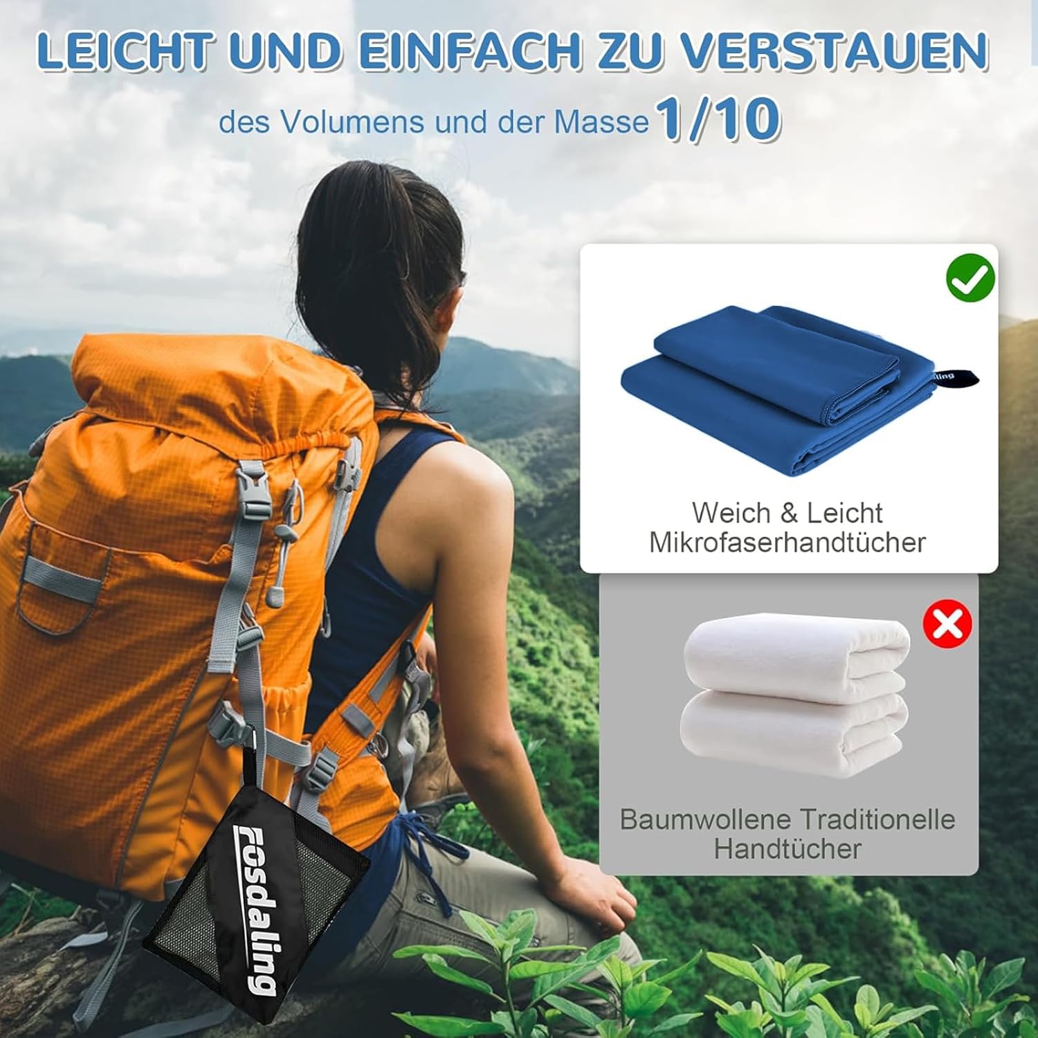 Thumbnail 4 de Fosdaling Mikrofaser Handtuch 3er Set 160×80cm