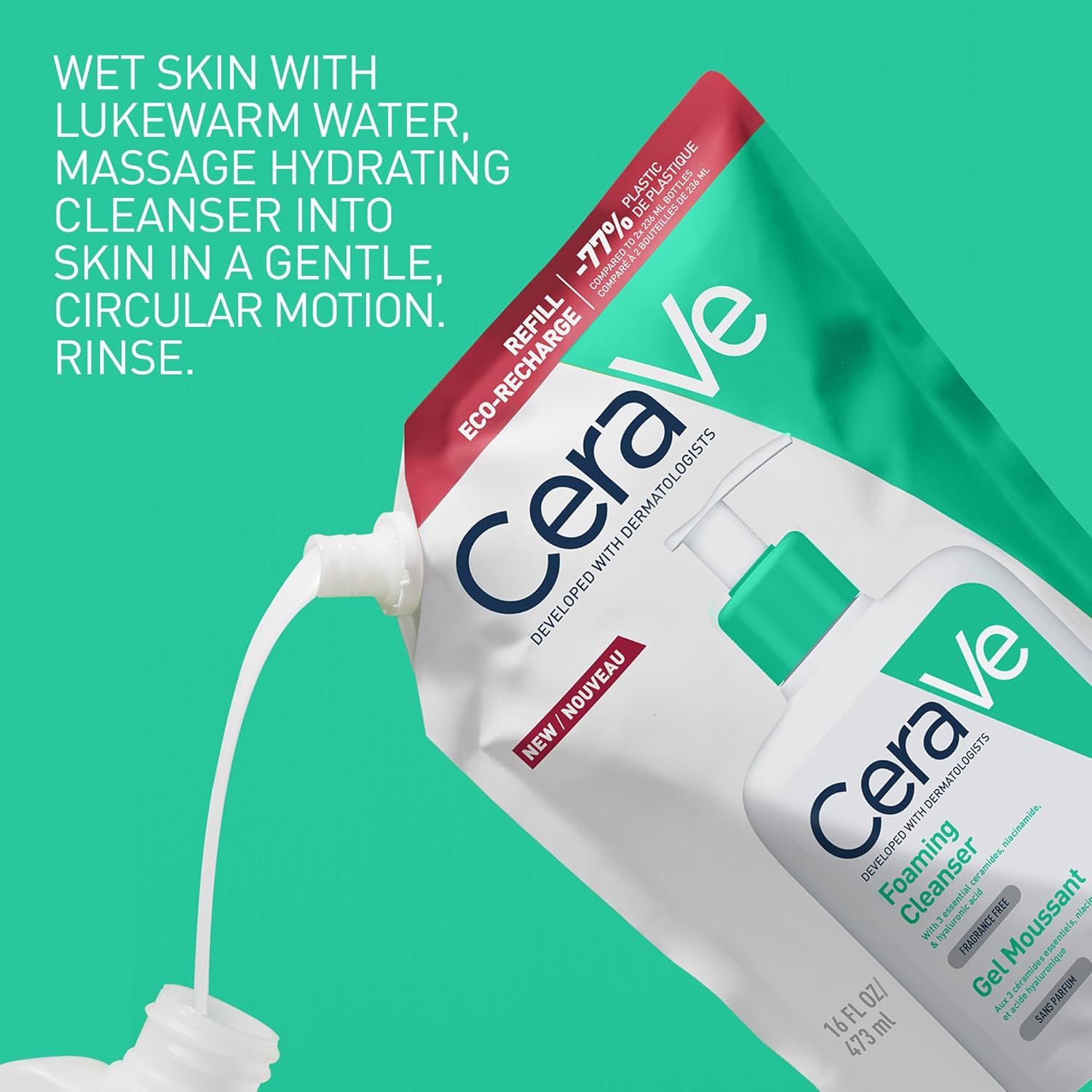 Thumbnail 6 de CeraVe Hydrating Foaming Cleanser for Normal to Oily Skin (Refill Pouch, 473ml) with Hyaluronic Acid and 3 Ceramides