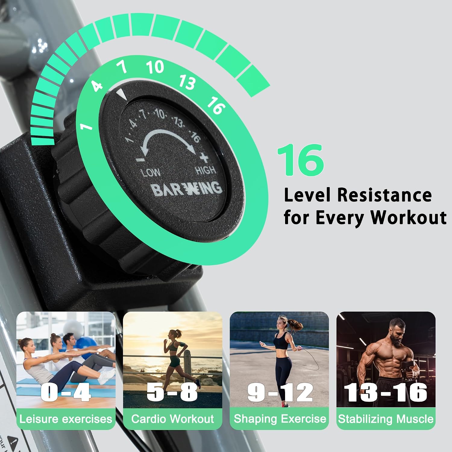 Detalle de BARWING 5-in-1 Foldable Exercise Bike with 16-Level Magnetic Resistance
