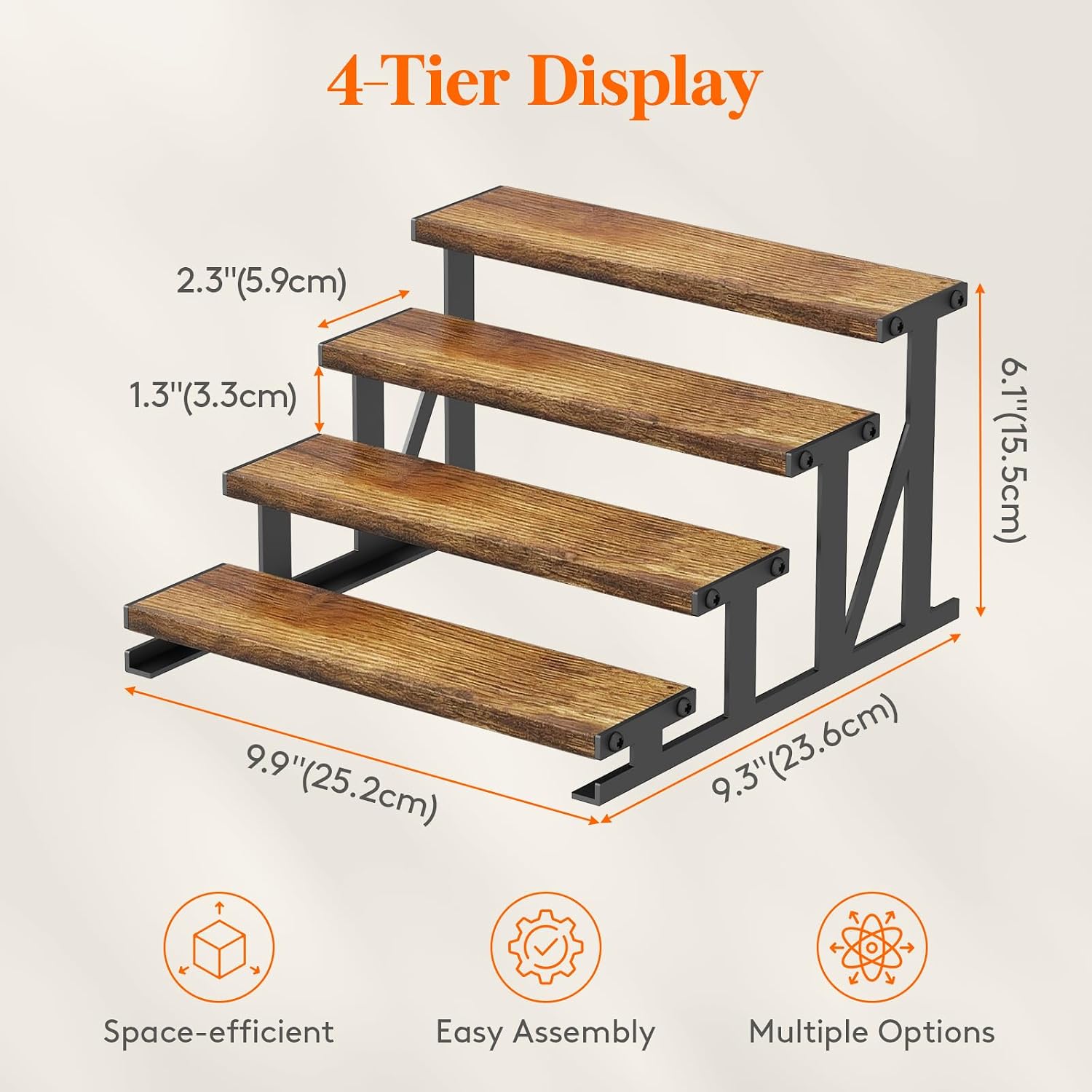 Detalle de Lifewit 24461 4-Tier Wooden Display Stand with Metal Shelves, Vintage Brown