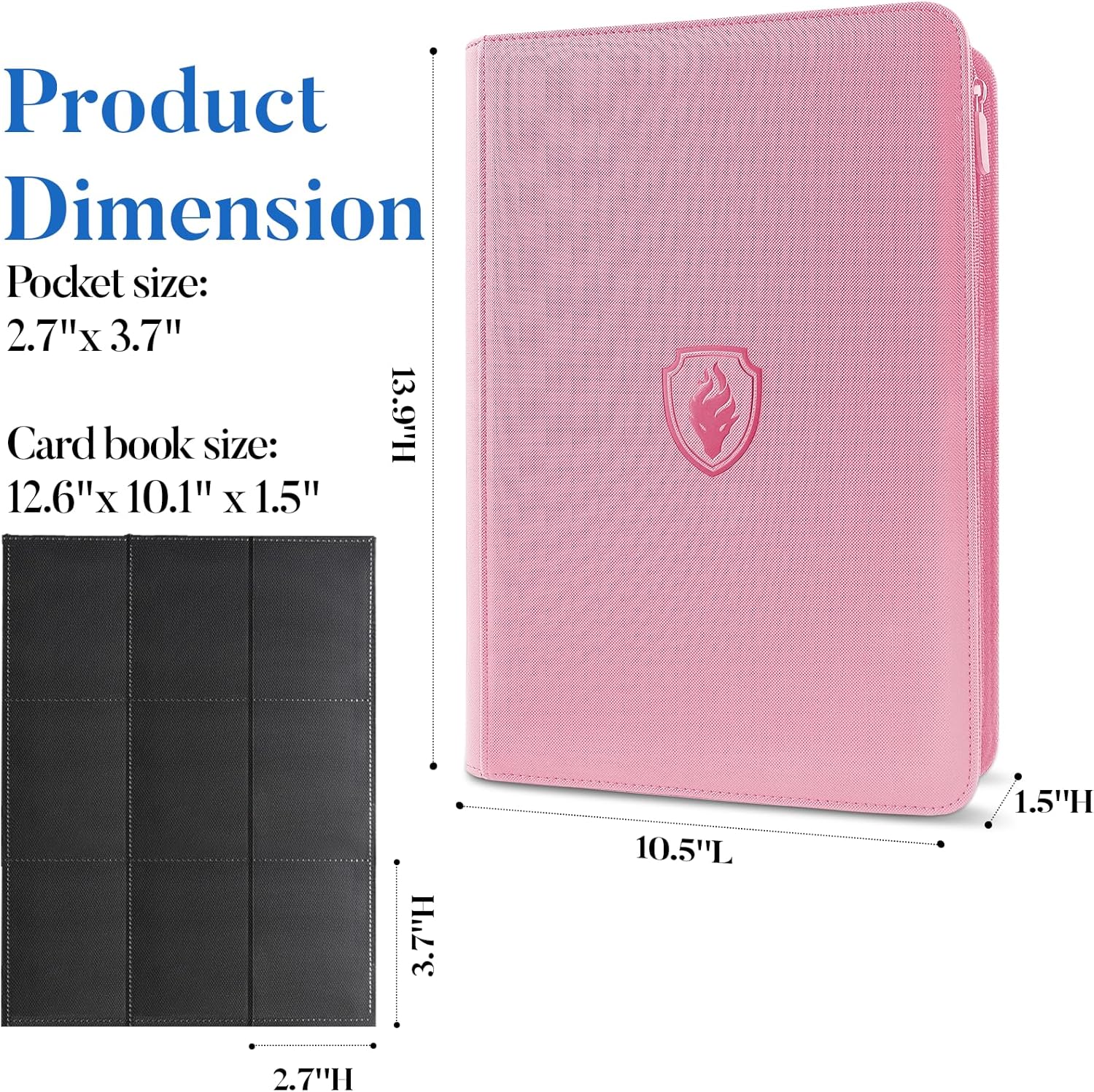 Detalle de Fabmaker Premium Zip Card Binder: 9-Pocket PU Zip Album in Pink