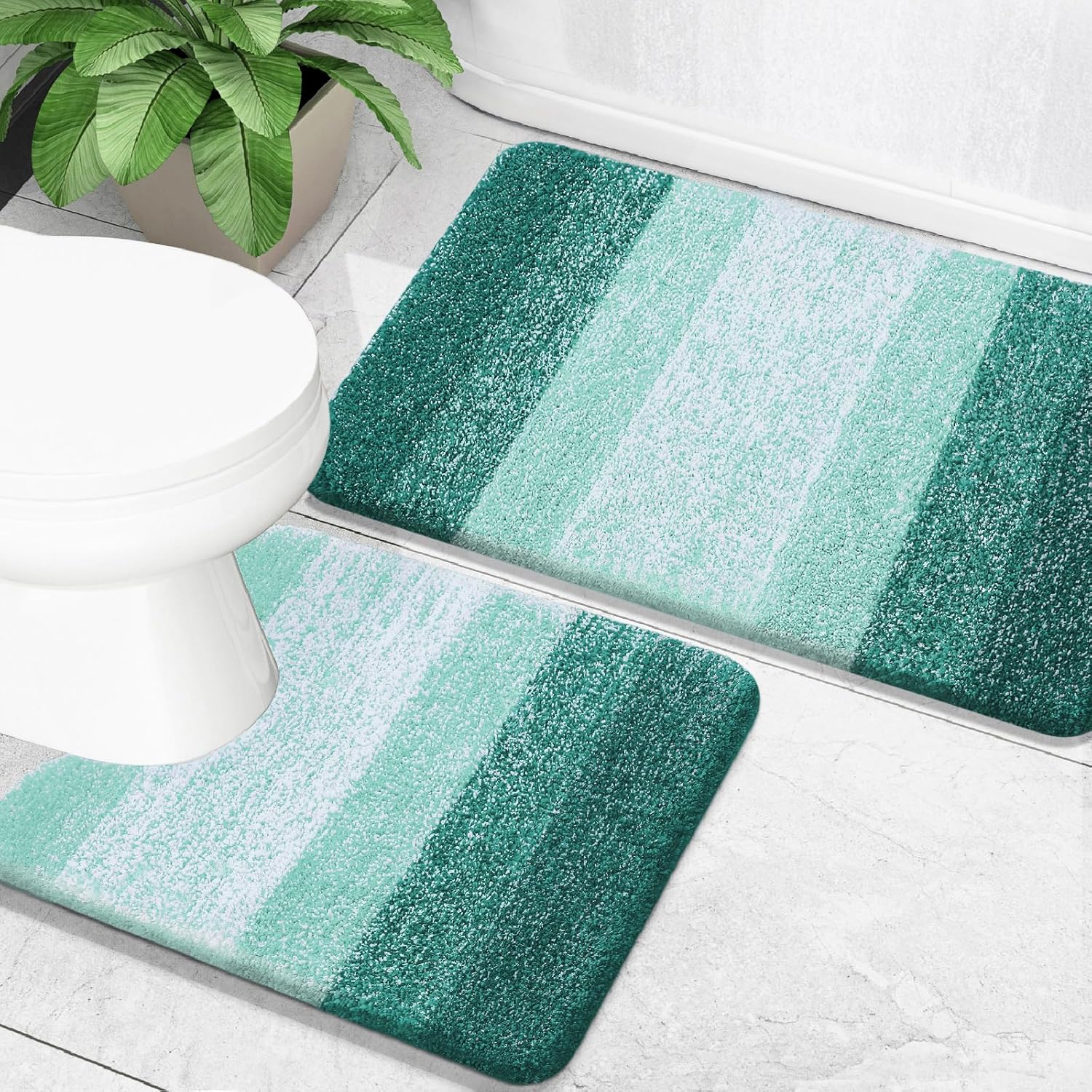 Thumbnail 5 de OLANLY 2-Piece Bathroom Rug Set: Soft Microfiber Bath Mats with Non-Slip TP Rubber Backing (Blue-Violet, 24"x16" and 24"x20")