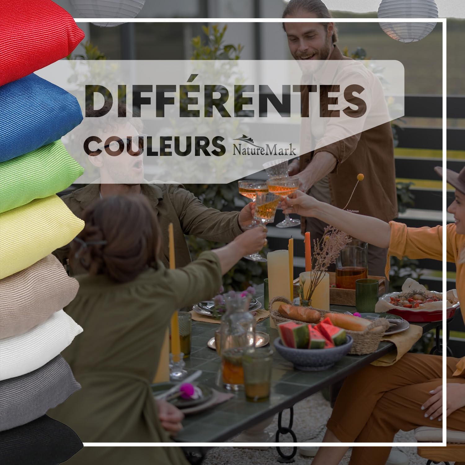 Thumbnail 6 de NatureMark lot de 4 galettes de chaise grises argentées 40 x 40 cm avec rubans (épaisseur 3 cm)