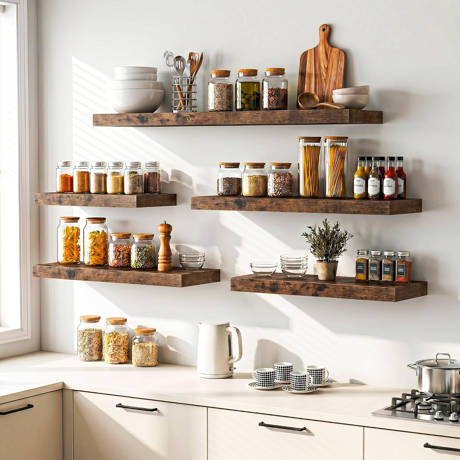 Detalle 2 de Heimlove Floating Shelves for Wall, Set of 2, 24-Inch Rustic Brown
