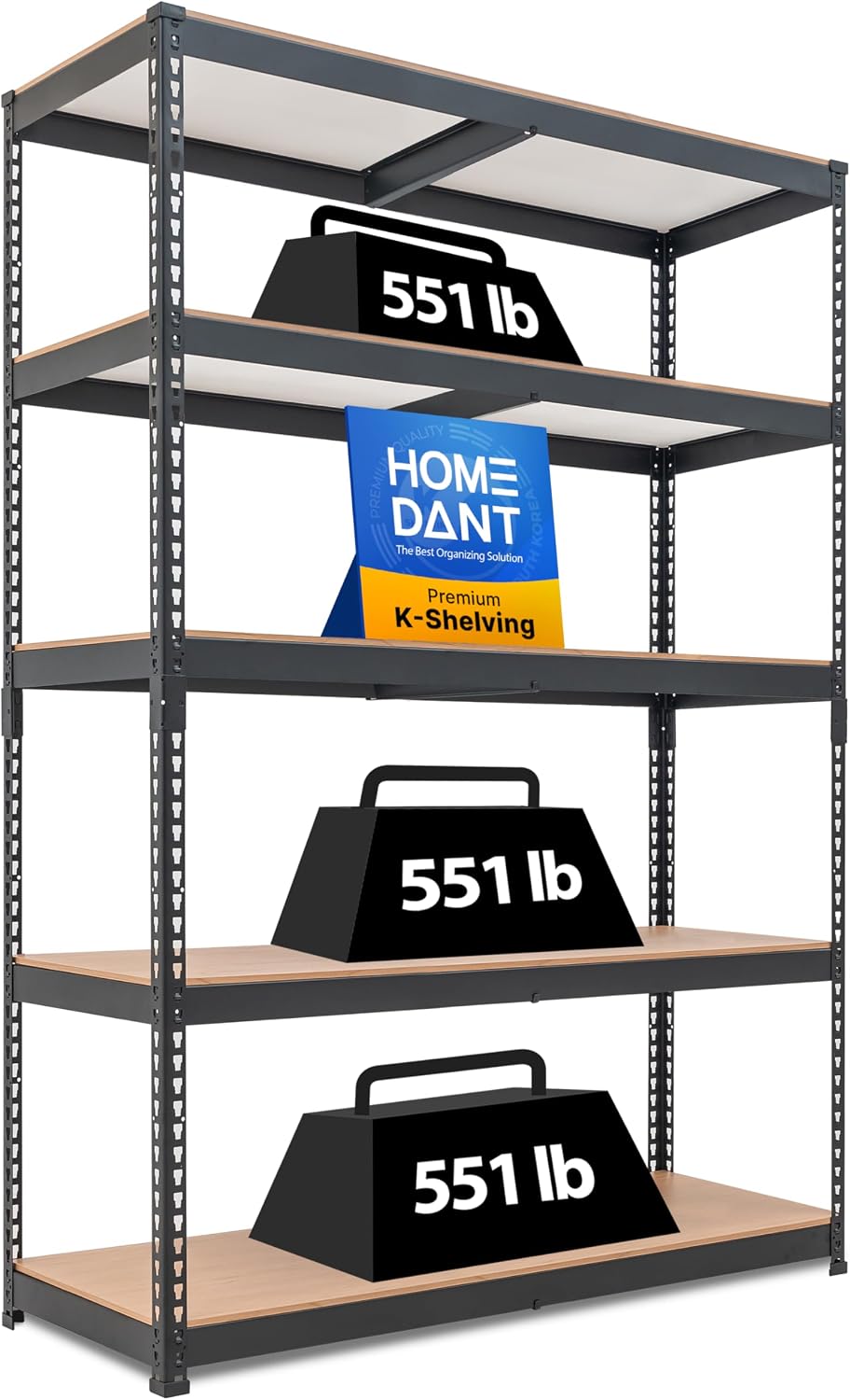 Detalle de HOMEDANT US-SSBBM9-120-045-180-5S-1Pack 5-Tier Metal Shelving Unit, Black