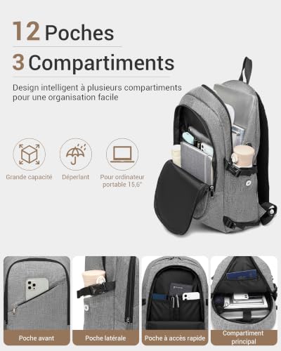 Detalle 2 de Kono Sac à Dos Antivol pour PC 15,6'': sécurité et confort au quotidien