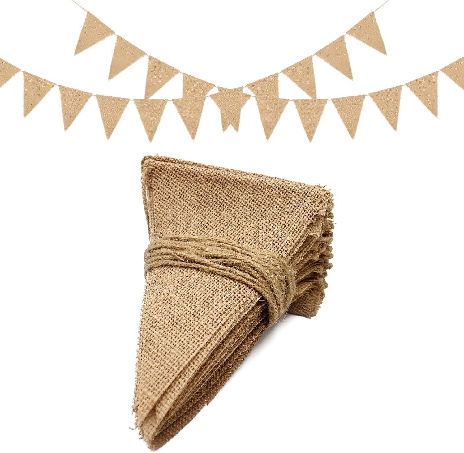 Detalle 2 de jijAcraft Wimpelkette aus Jute Outdoor wetterfest, 12 m (36 Wimpel) für Gartenparty, Hochzeit & Geburtstag