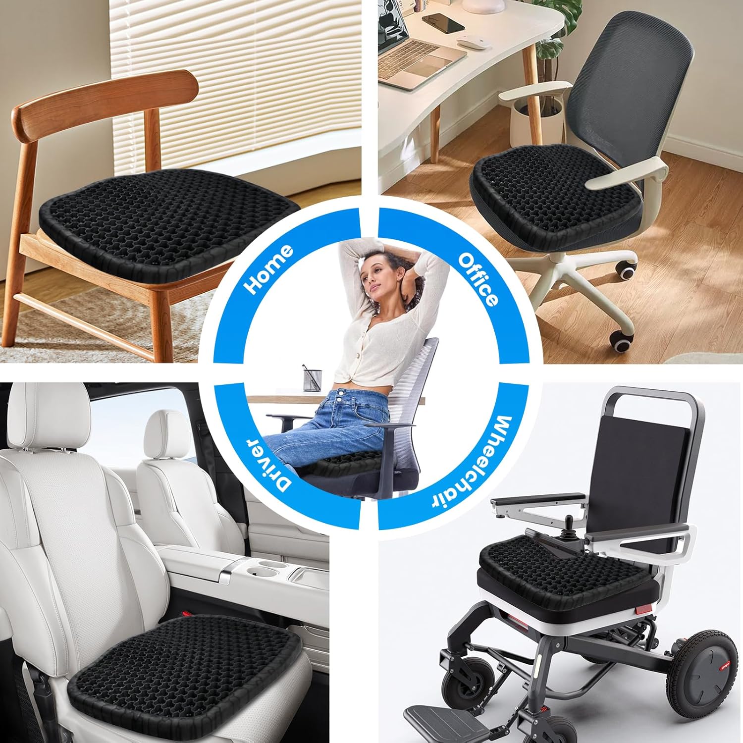 Thumbnail 6 de Wenisuow Gel Seat Cushion with Cover (Double Thick Egg Cushion, Black) for Office, Car, Home & Wheelchair