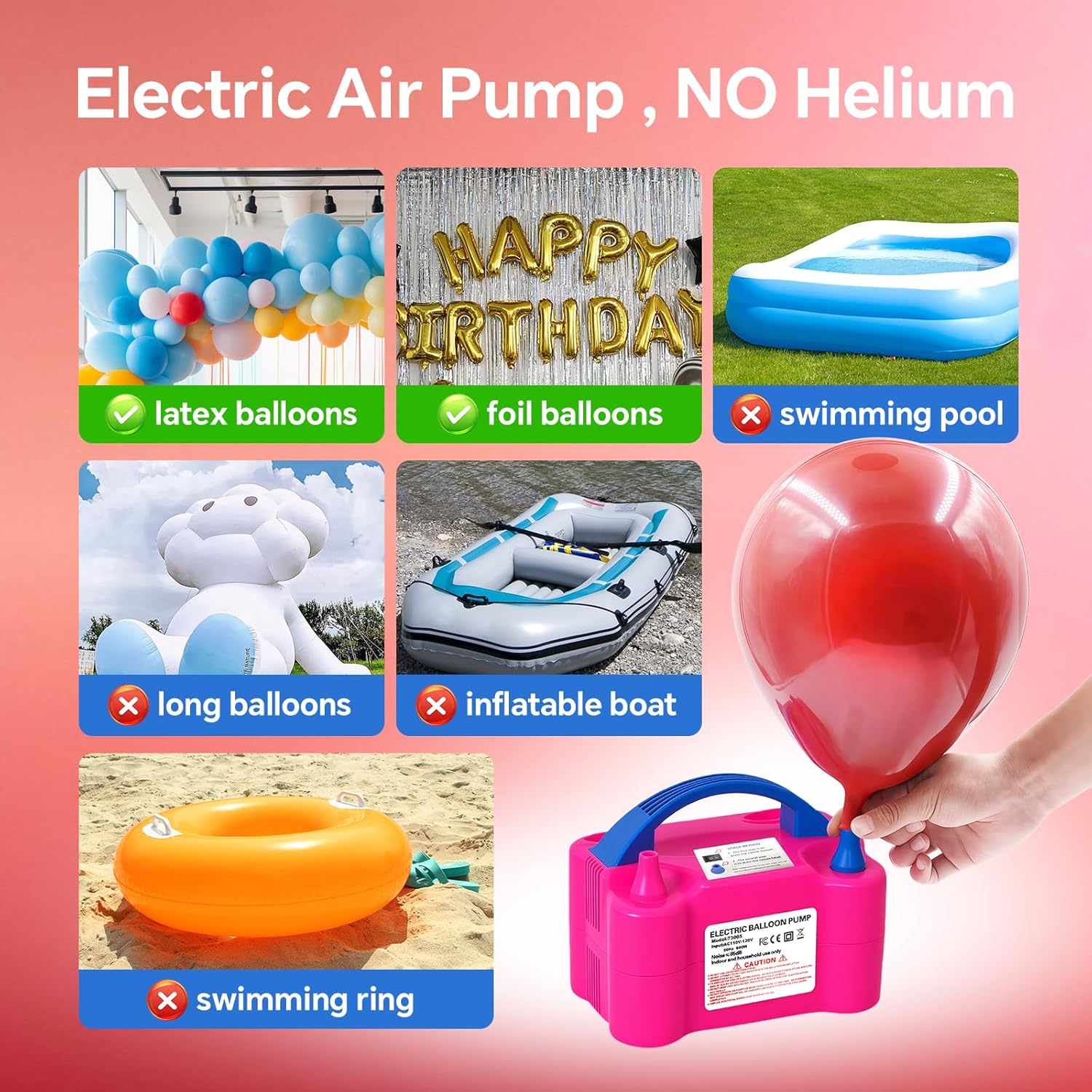 Detalle de HXHWISE Elektrische Ballonpumpe – Schnelles Füllen mit Doppel-Düse (600 W, tragbar, EU-Standard)