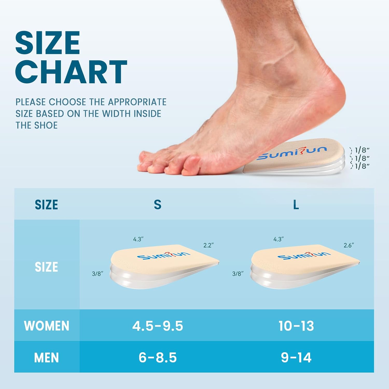 Thumbnail 4 de Sumifun Heel Lift Inserts (Gel) for Women – Adjustable Orthopedic Heel Pads (S, Beige) – 1/8in/2/8in/3/8in