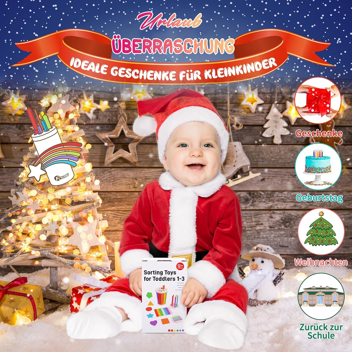 Thumbnail 6 de FCSONU Montessori Steckspiel Regenbogenfarben & Formen (34-teilig) ab 1–3 Jahren