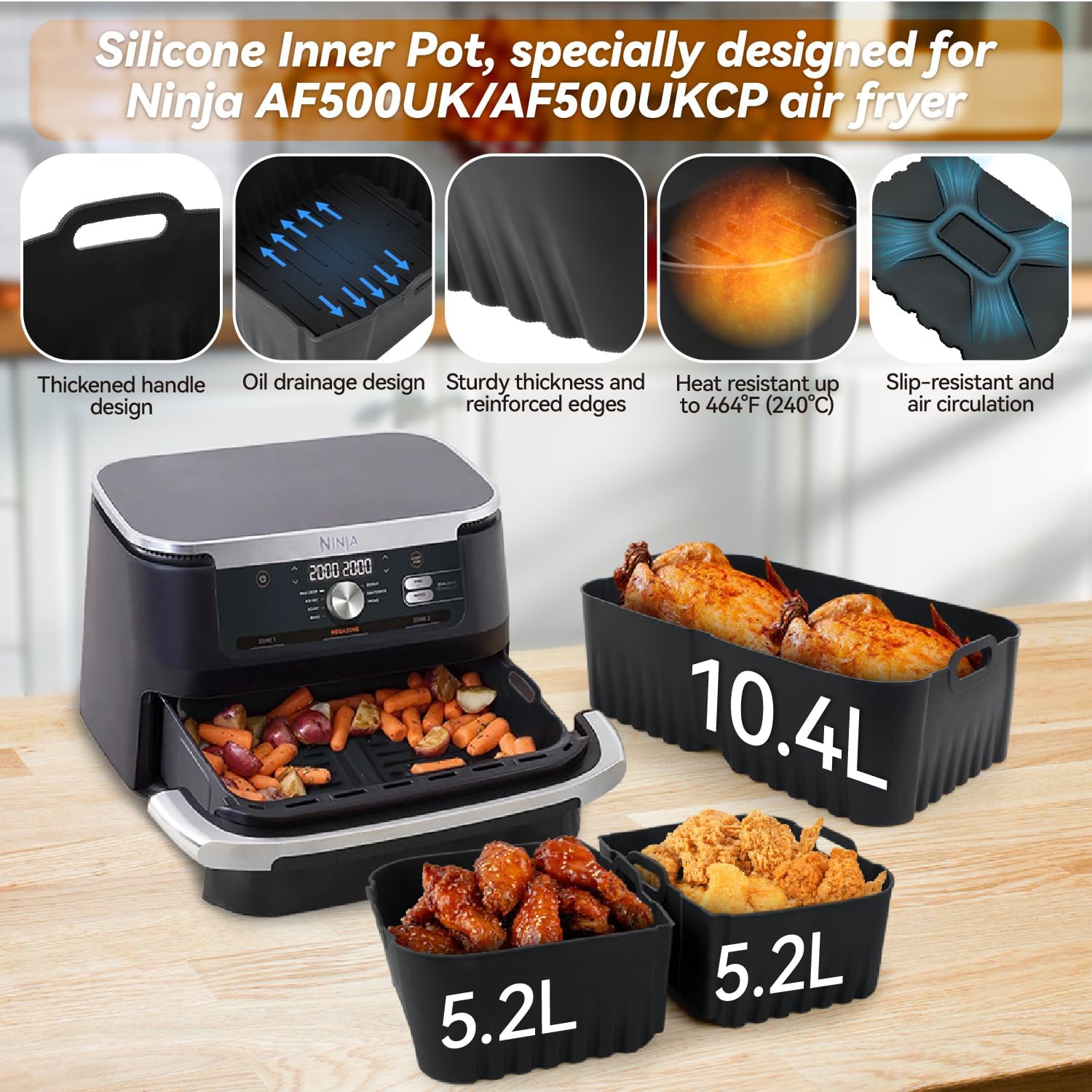 Thumbnail 1 de Silikonform-Heißluftfritteuse-Zubehör für Ninja Foodi Flexdrawer AF500EU/AF500EUCP – 10,4 L + 2×5,2 L Set