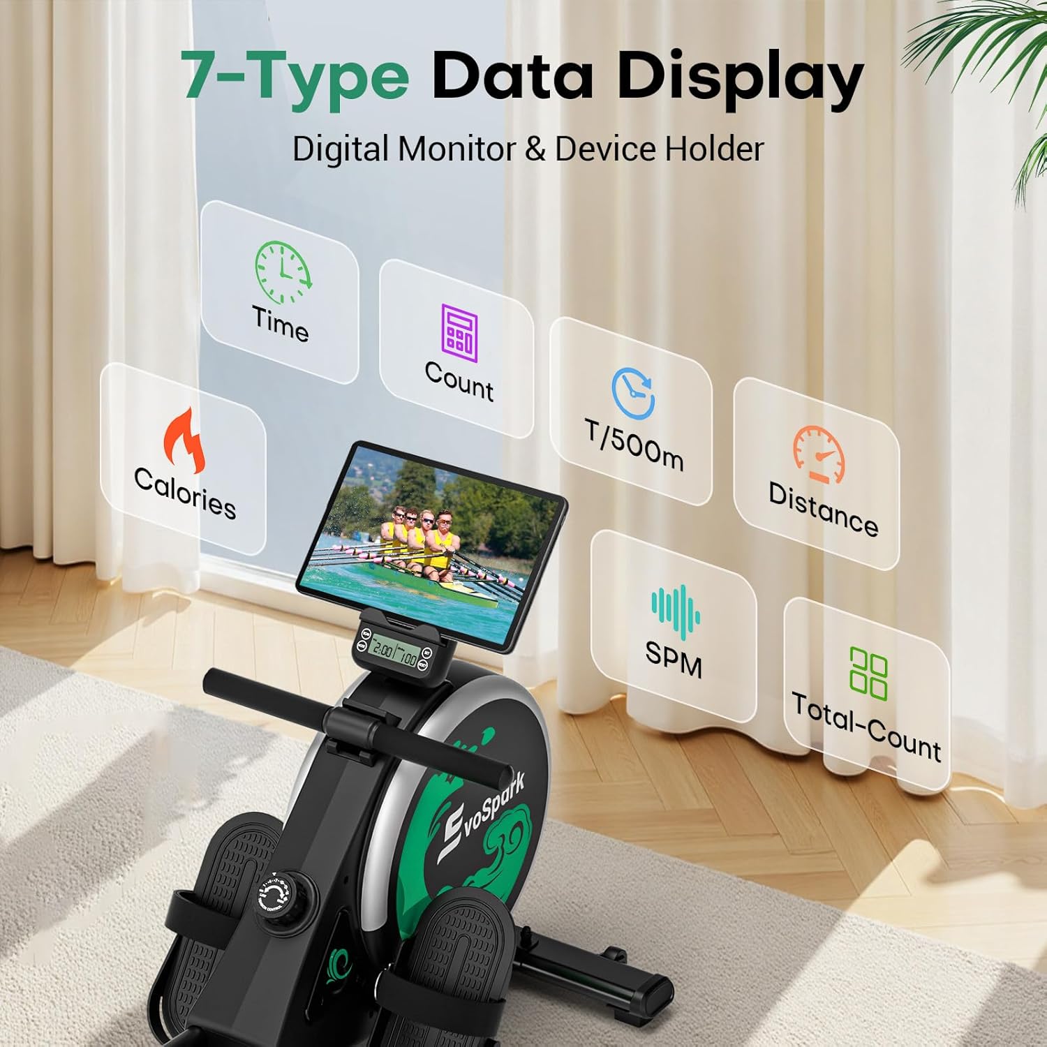 Thumbnail 4 de EvoSpark Magnetic Rowing Machine for Home Gym — Foldable, 350 lb Capacity, App Supported