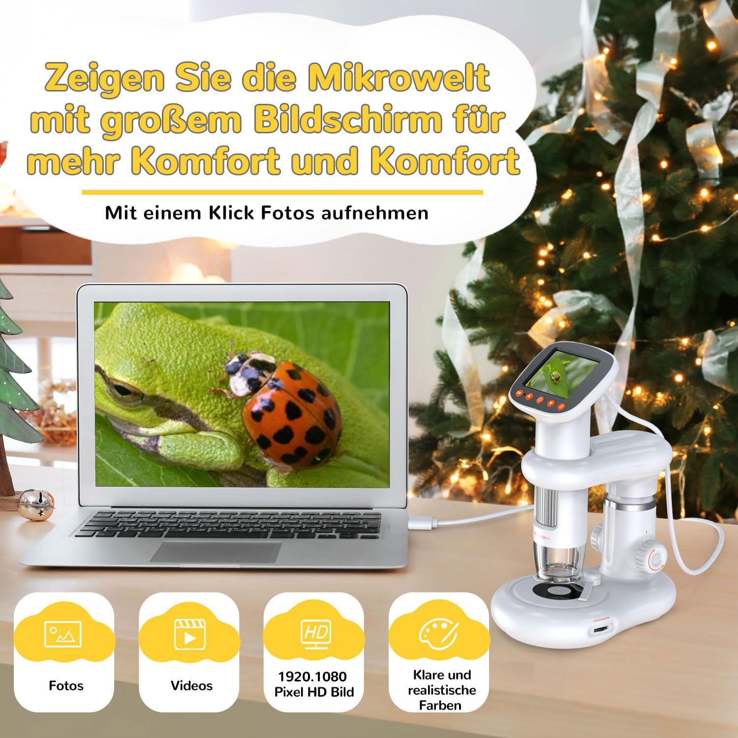 Detalle de IMICHI Kinder-Mikroskop mit Bildschirm – 1000x Vergrößerung, Insektenfach, tragbar