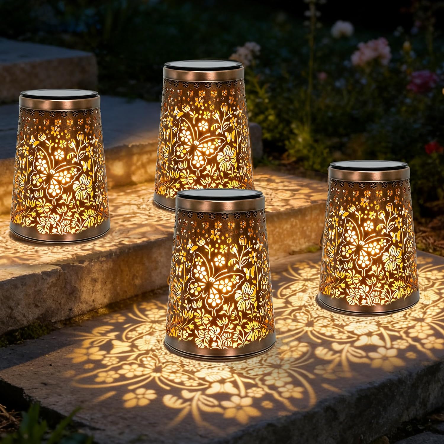Detalle de Solar Lanterns for Outside 4 Pack: Butterfly Garden Lights for Patio, IP65 Waterproof Outdoor Decor