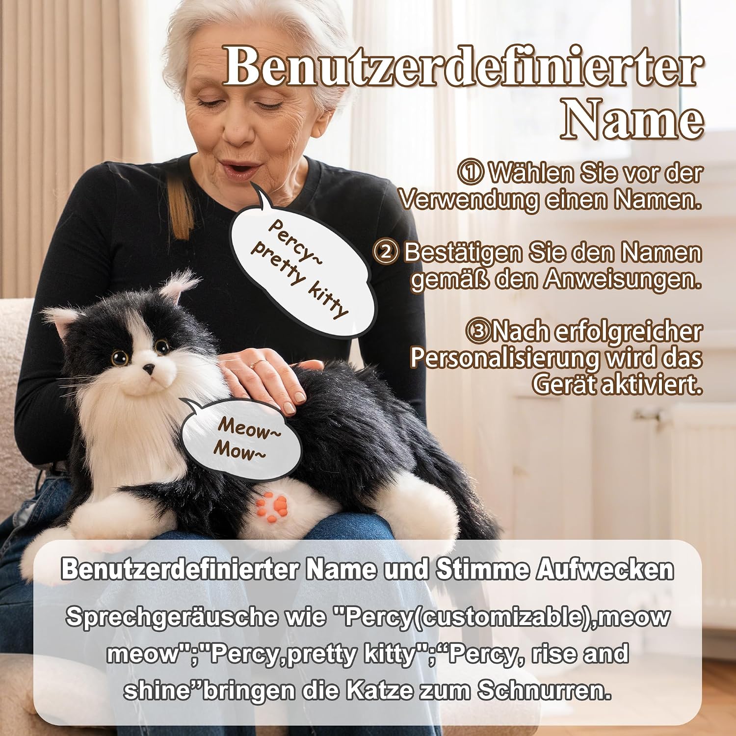 Thumbnail 2 de Chongker Roboterkatze – Interaktives Plüschkuscheltier mit Herzschlag, Schnurren und Miauen (Schwarz)