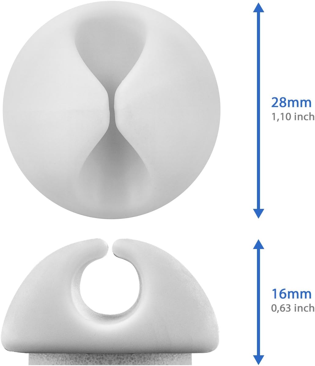 Detalle de deleyCON 5x Kabelbinder Kabelhalter – Kabelmanagement, selbstklebend, Für Kabel bis 8 mm, Weiß
