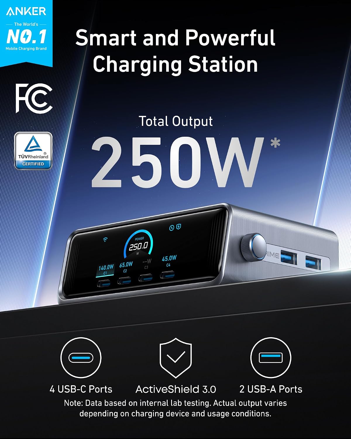 Detalle 2 de Anker Prime A2345 250W Charging Station, 6 Ports, LCD Display