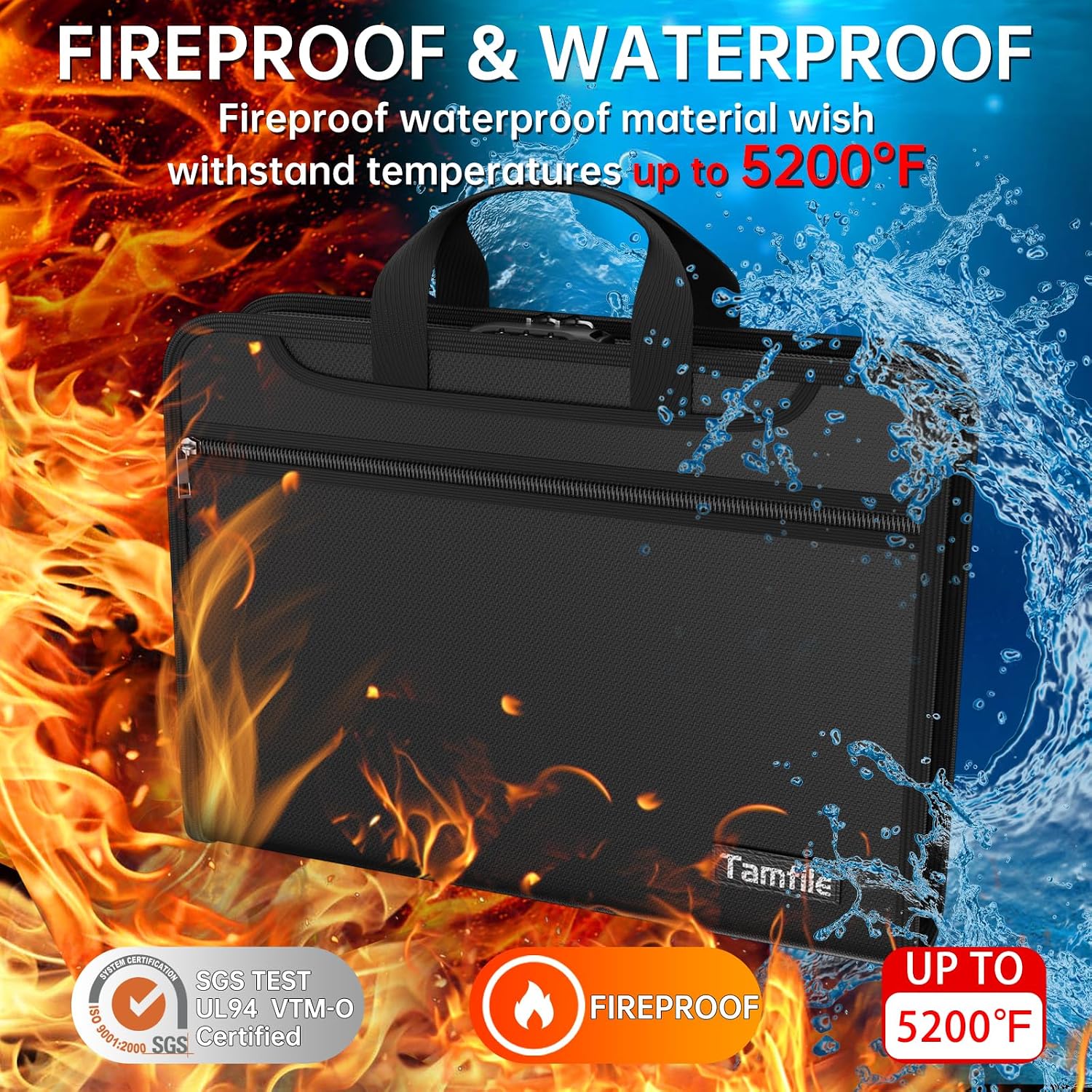 Detalle 2 de Tamfile Fireproof Document Organiser with Lock, 13 Pockets – A4 Expanding File Folder