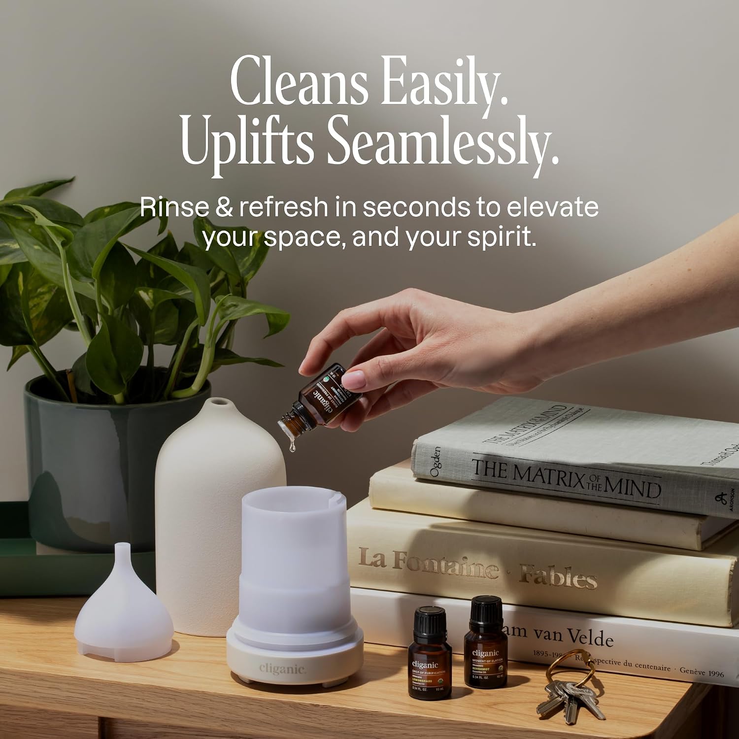 Thumbnail 6 de Cliganic Signature Essential Oils Diffuser Set: White Ceramic Diffuser with LED and Peppermint, Lavender, Tea Tree & Orange Oils