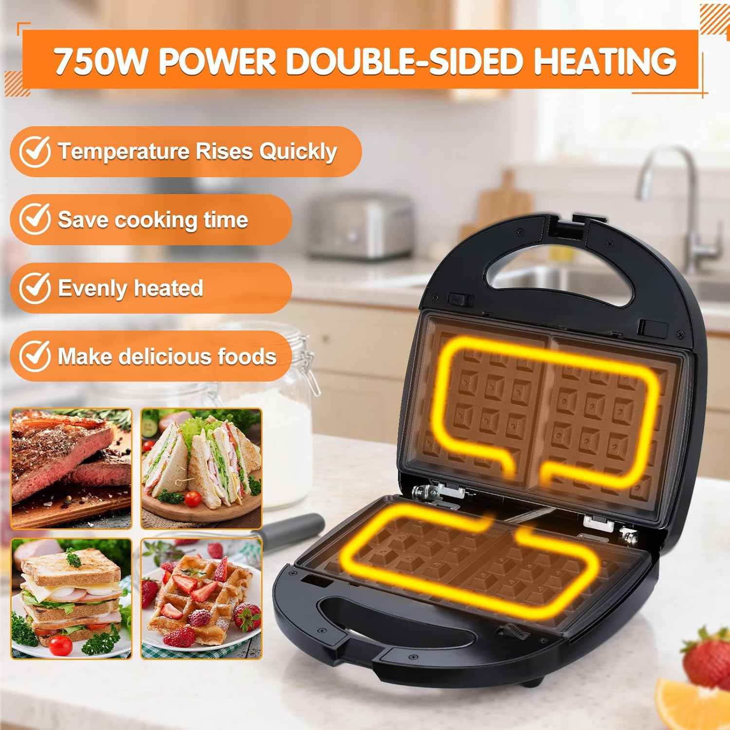 Thumbnail 3 de Mingfuxin 3-in-1 Frühstücks-Sandwichmaker mit abnehmbaren Antihaft-Platten (Waffel, Sandwich, Grill)