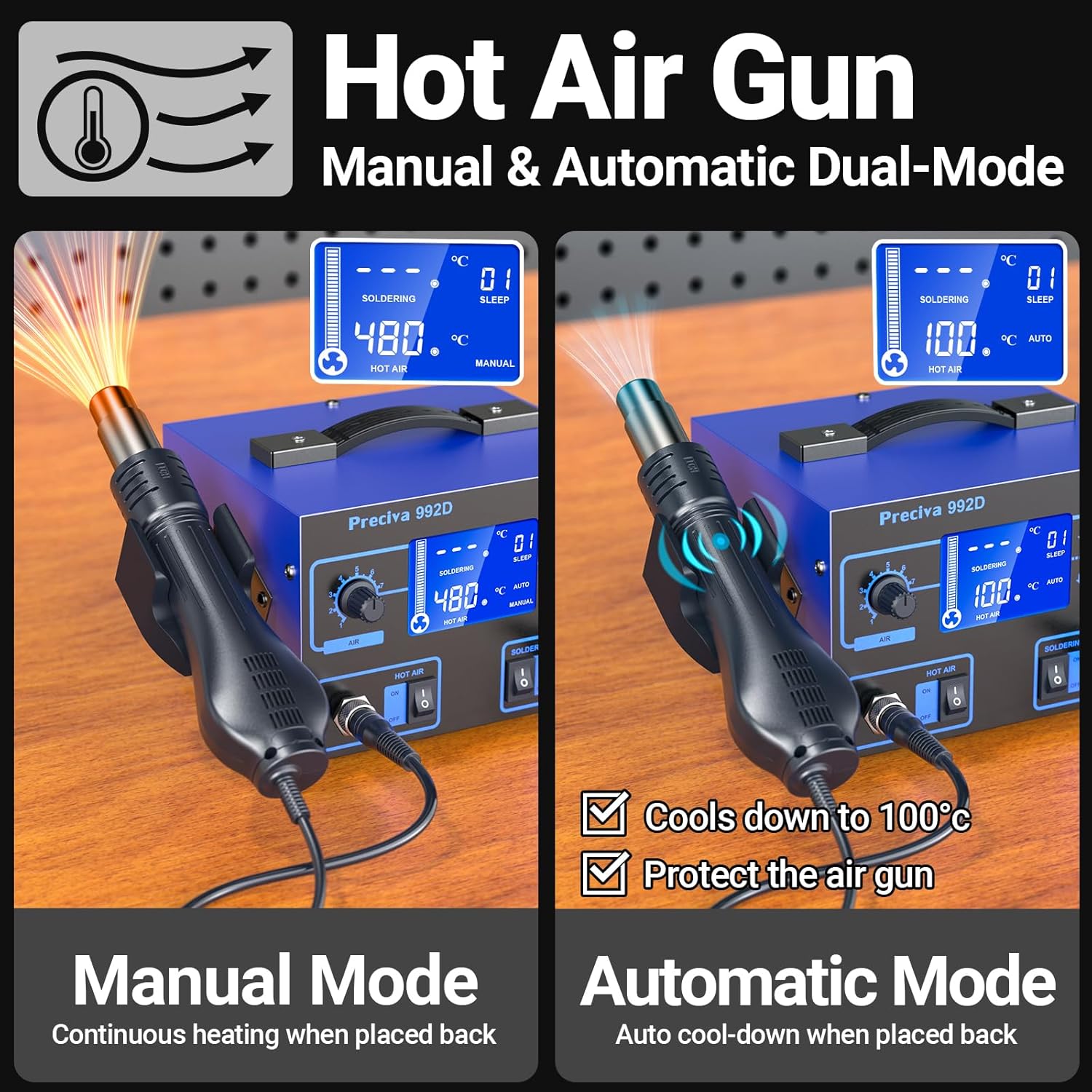 Thumbnail 3 de Preciva 992D Station de Soudage à Air Chaud 2 en 1: Soudage et Dessoudage pour SMD