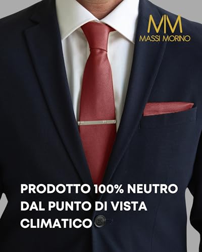 Thumbnail 5 de Massi Morino Morino Cravatta Bordeaux con Fazzoletto da Taschino Set Uomo 5 in 1 - Matrimonio e Cerimonie