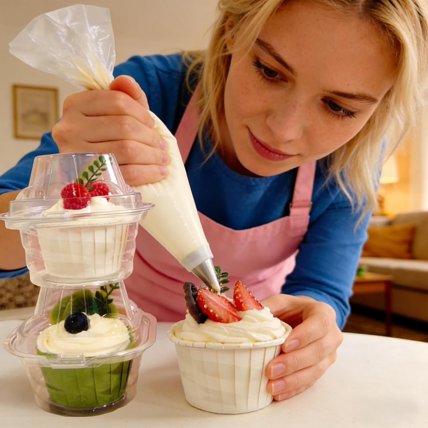 Thumbnail 5 de NPLUX 50 Cupcake Containers Stackable Dome 🍰