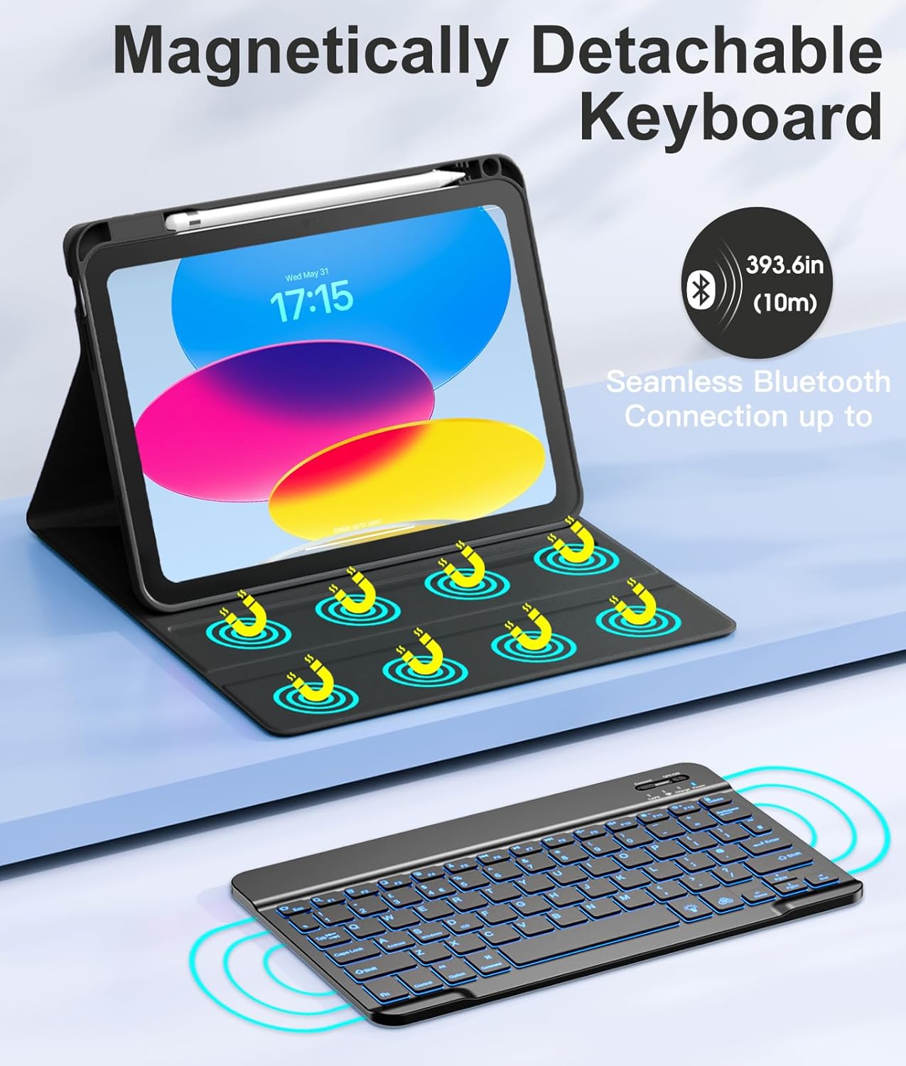 Thumbnail 3 de Vobafe Keyboard Case for iPad A16 11th Gen / 10th Gen (11/10.9 inch) with 7‑colour Backlit Detachable Keyboard – UK layout