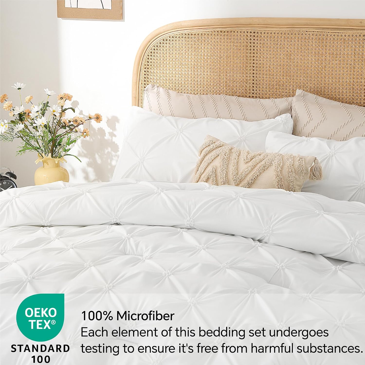Thumbnail 2 de BEDELITE BECAB2G1 Twin Comforter Set, White Boho Pintuck, 2-Piece