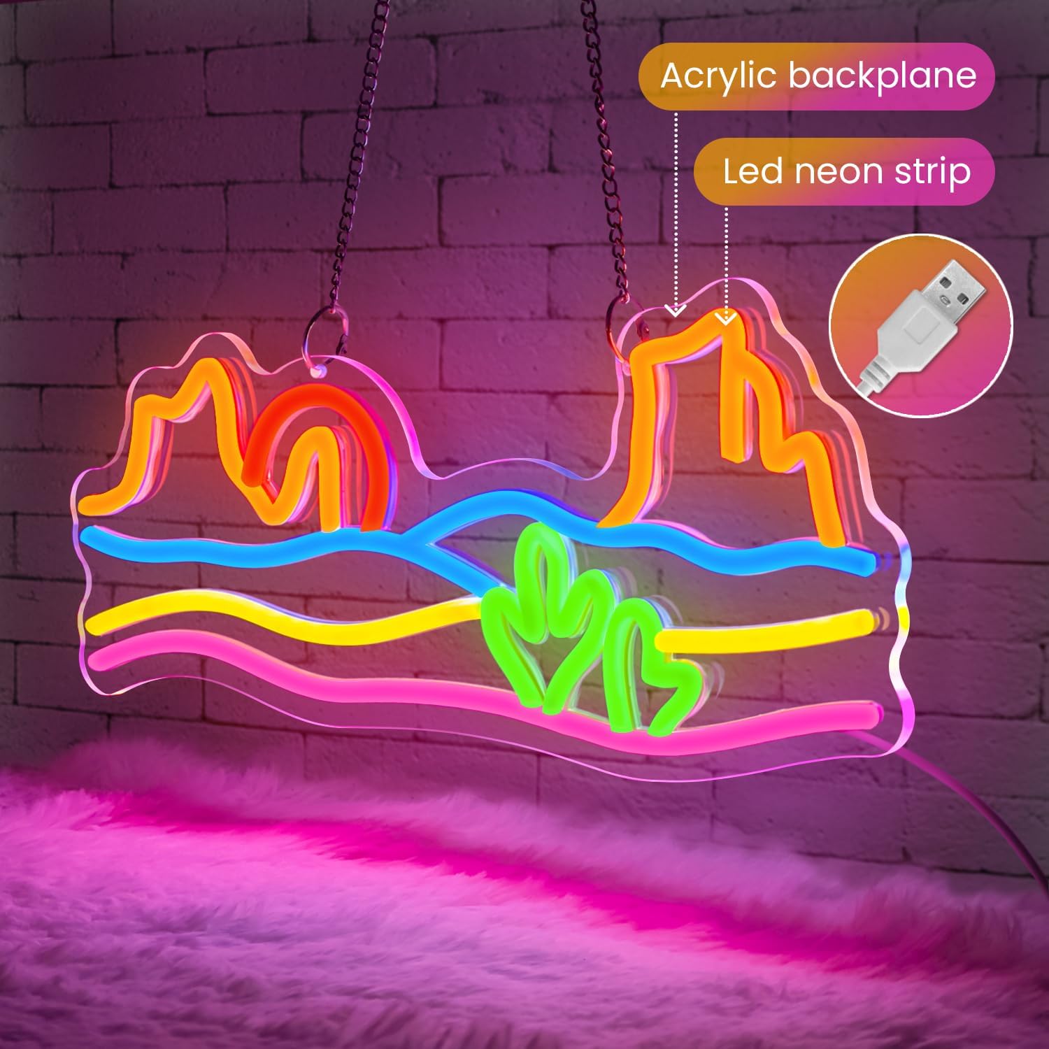 Detalle 2 de Lxmoneon Berg Neon Schild (USB) – Wüsten-Sonnenuntergang als LED-Wanddekoration