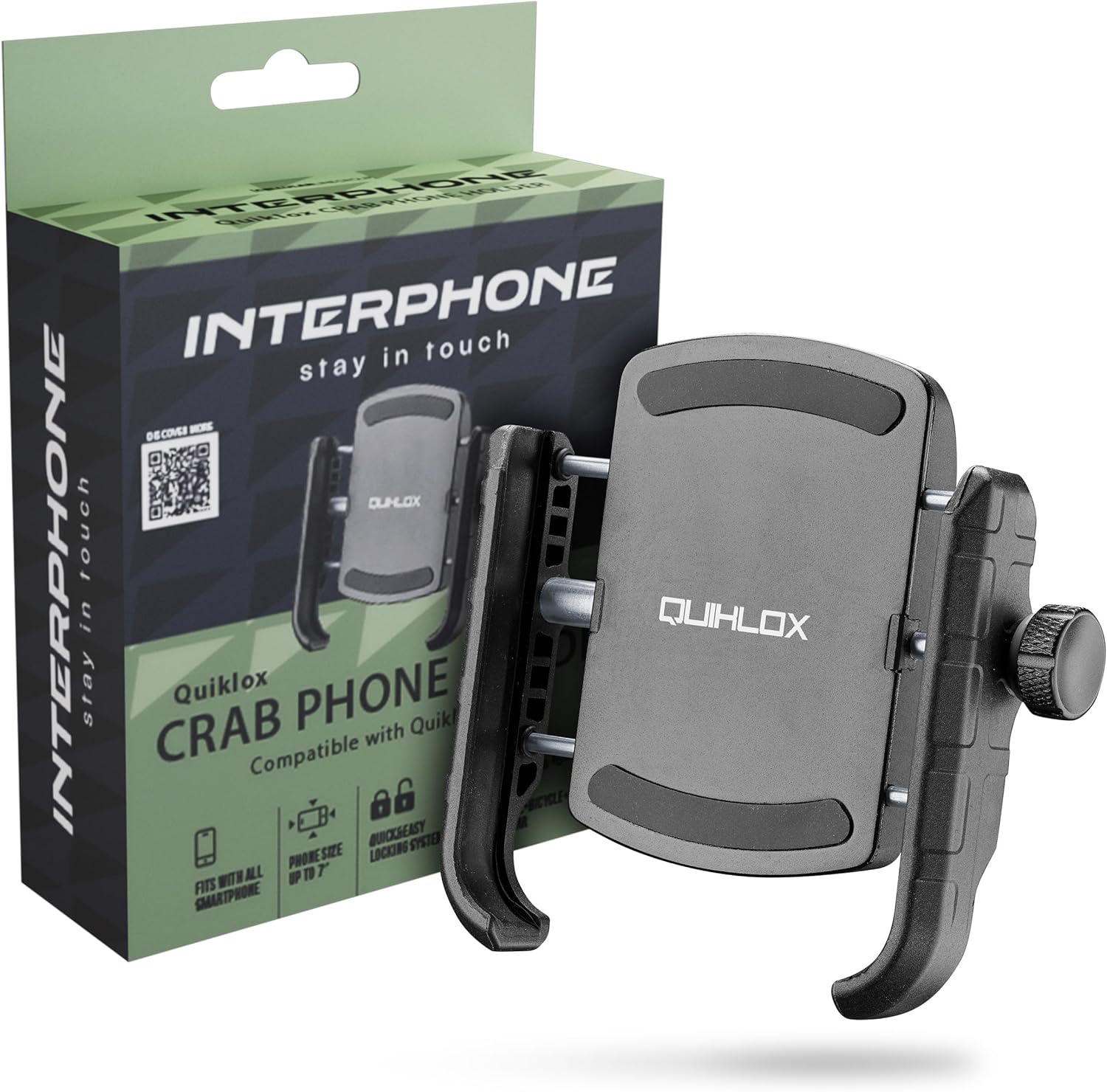 Detalle de Interphone QUIKLOX Crab – Support téléphone moto universel 3,5" à 7,5" compatible avec toutes les housses