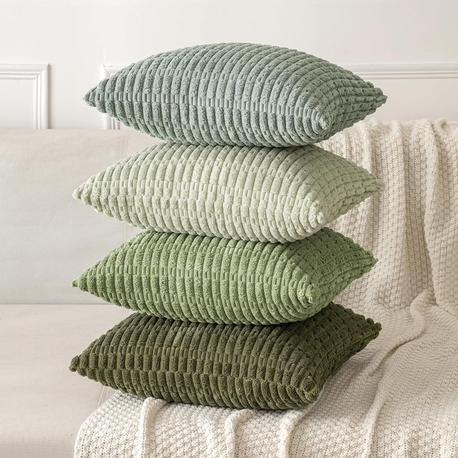 Thumbnail 3 de MIULEE Pack of 2 Corduroy Cushion Covers 45 x 45 cm (Greyish Green)