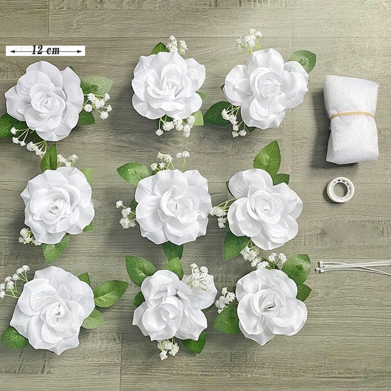 Thumbnail 3 de Chexin Autoschmuck Hochzeit Braut Paar Seidenblumen & Autogirlande Set mit 9 Saugnäpfen