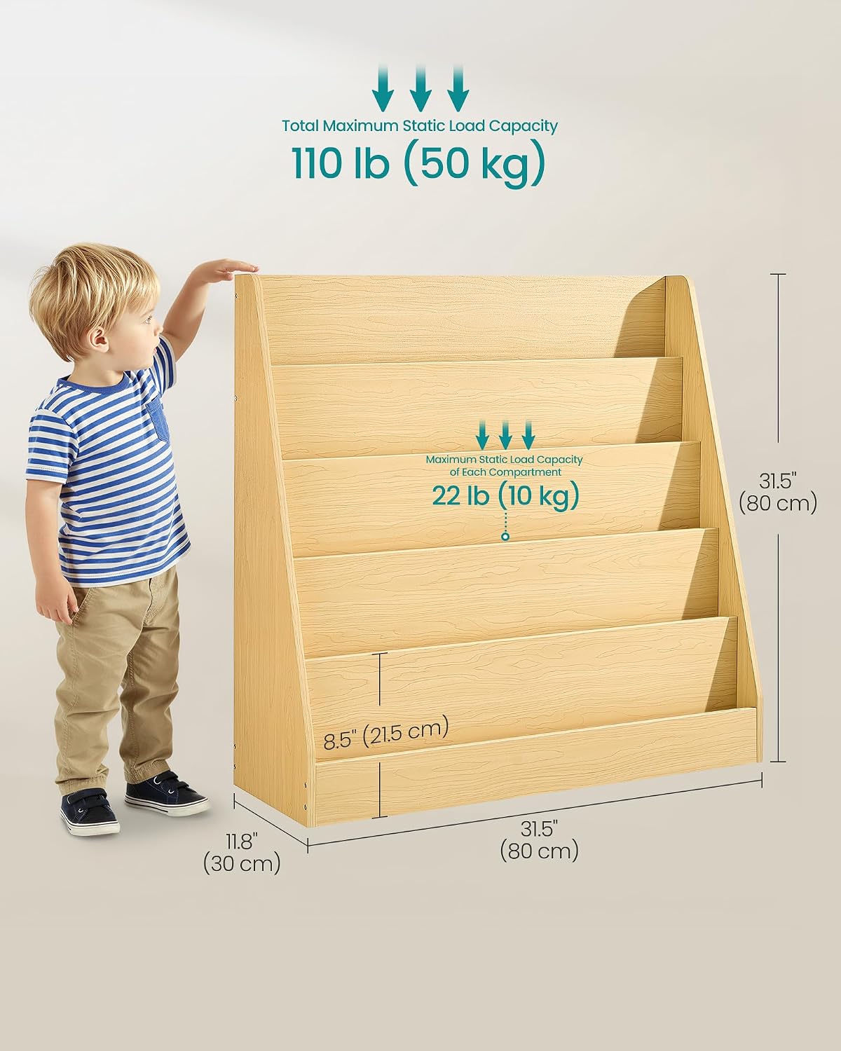 Detalle de SONGMICS UGKR076YZ01 Kids Bookcase, 5-Tier Front-Facing Shelves, Yellow
