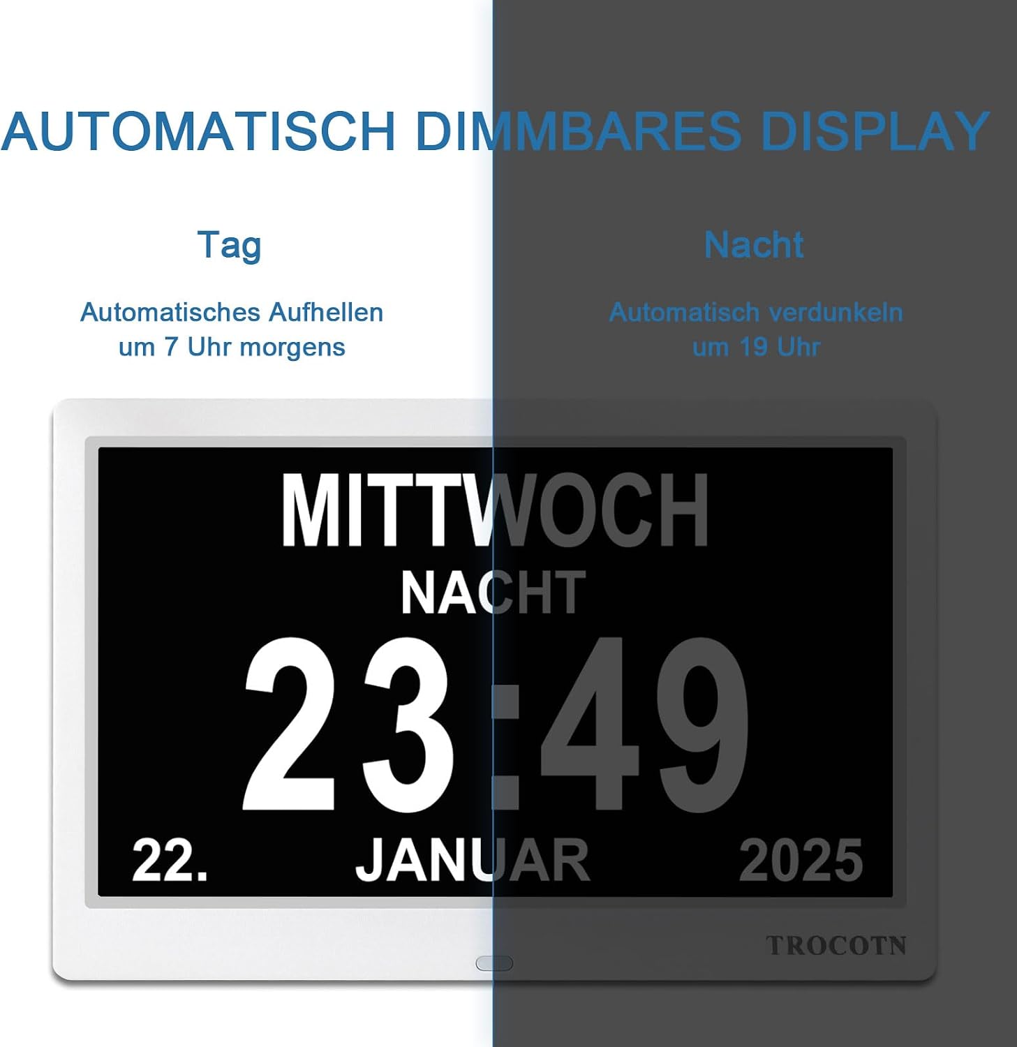 Thumbnail 5 de TROCOTN Demenz Uhr Senioren – digitale 10-Zoll-Demenzuhr/Wecker mit Großdisplay (weiß)