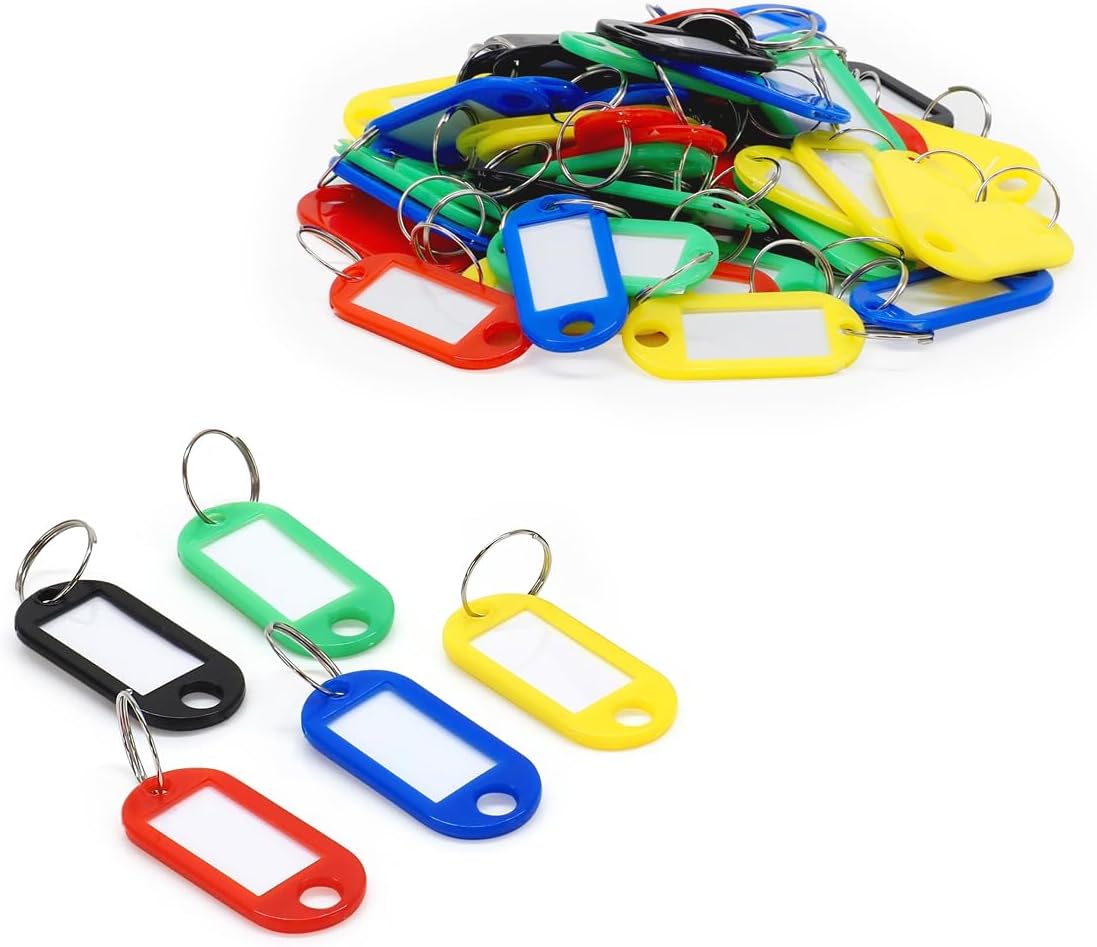 WAYTEX 931637 Lot de 50 Porte-clés Etiquettes – Polypropylène, anneaux en acier inoxydable, 5 couleurs assorties