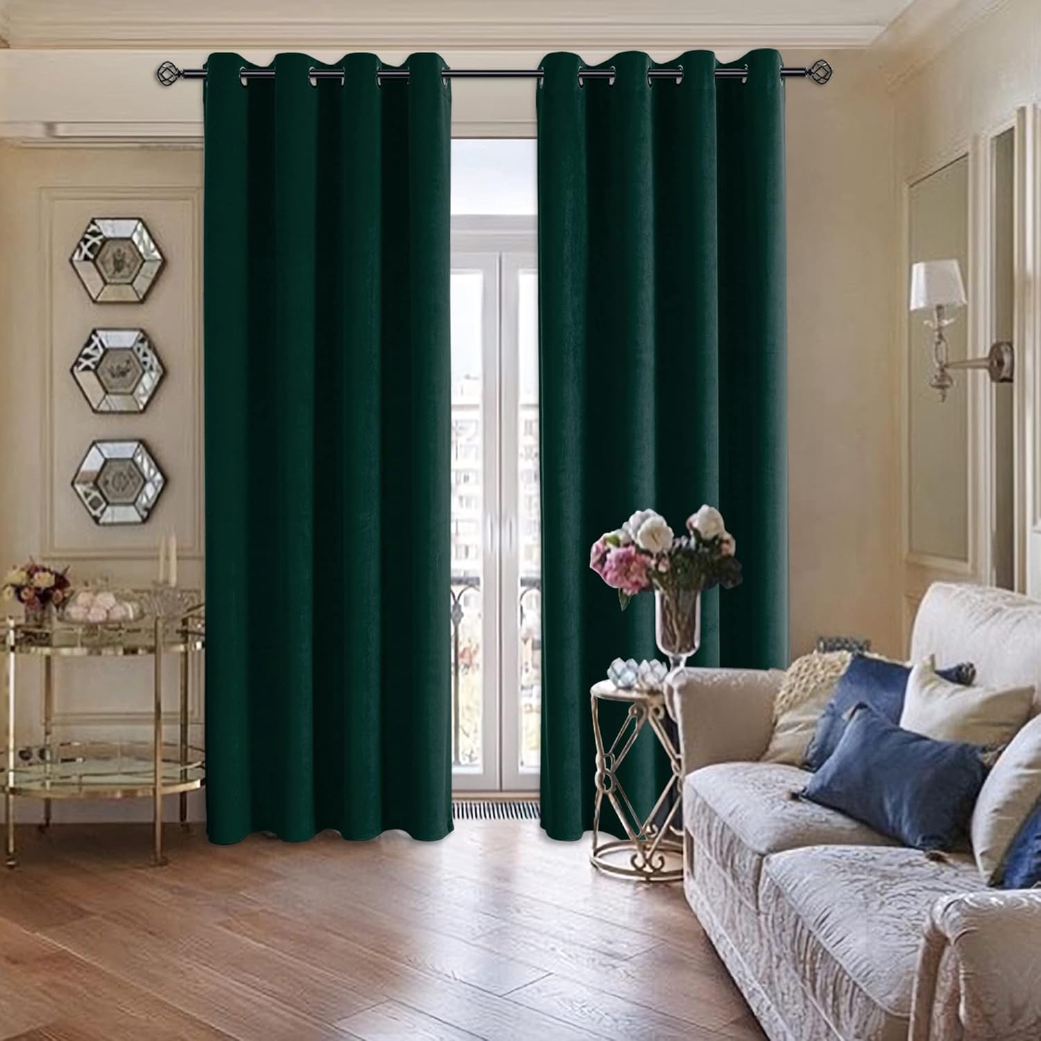 Thumbnail 6 de CUCRAF Velvet Blackout Curtains (2 Panels) – Thermal Insulated Ring Top Eyelet, Dark Green, 55" x 96