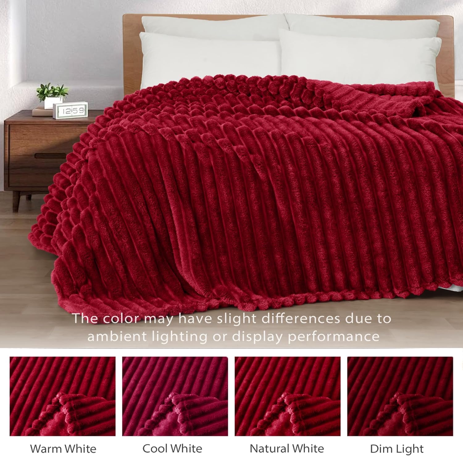 Thumbnail 2 de Exclusivo Mezcla King Size Flannel Fleece Blanket in Deep Red