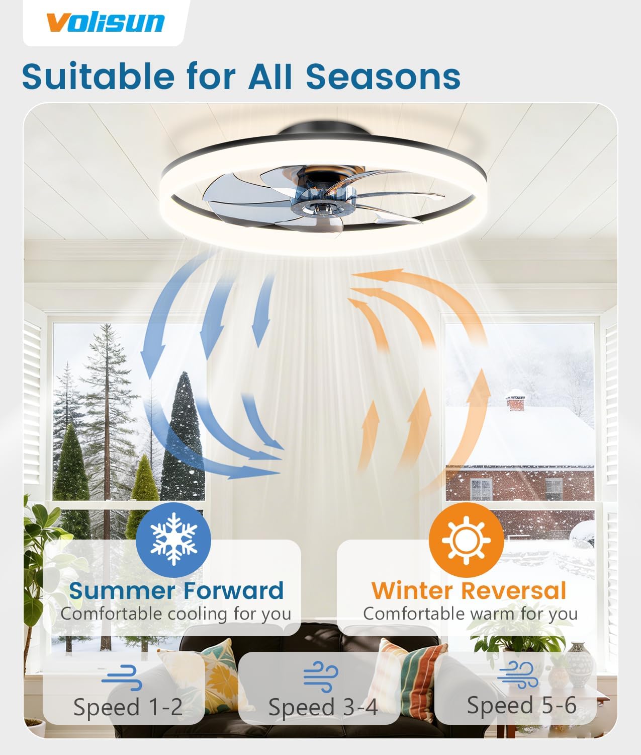 Detalle de VOLISUN Ceiling Fan with Light, 24-Inch