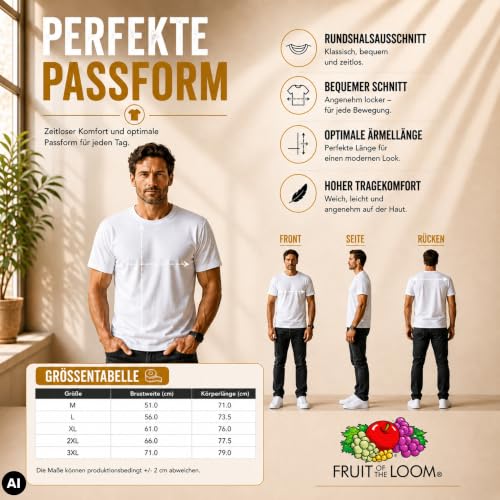 Thumbnail 3 de Fruit of the Loom HLKauf Bundle Herren Regular Fit T-Shirt Heavy Cotton Tee Shirt 5er Pack + Notizblock