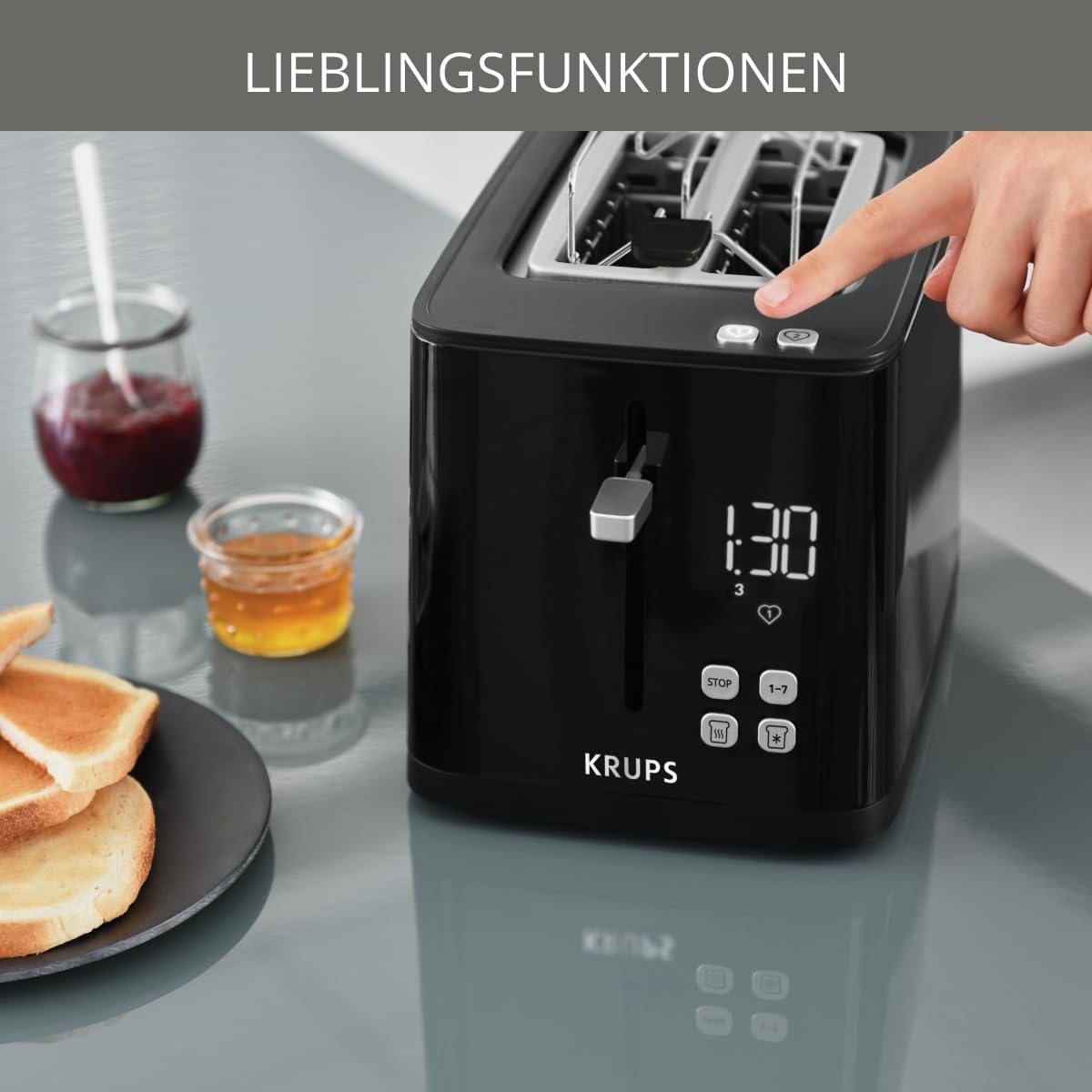 Detalle de Krups KH641810 Smart’n Light Zwei-Scheiben-Toaster mit Digitaldisplay und Countdown