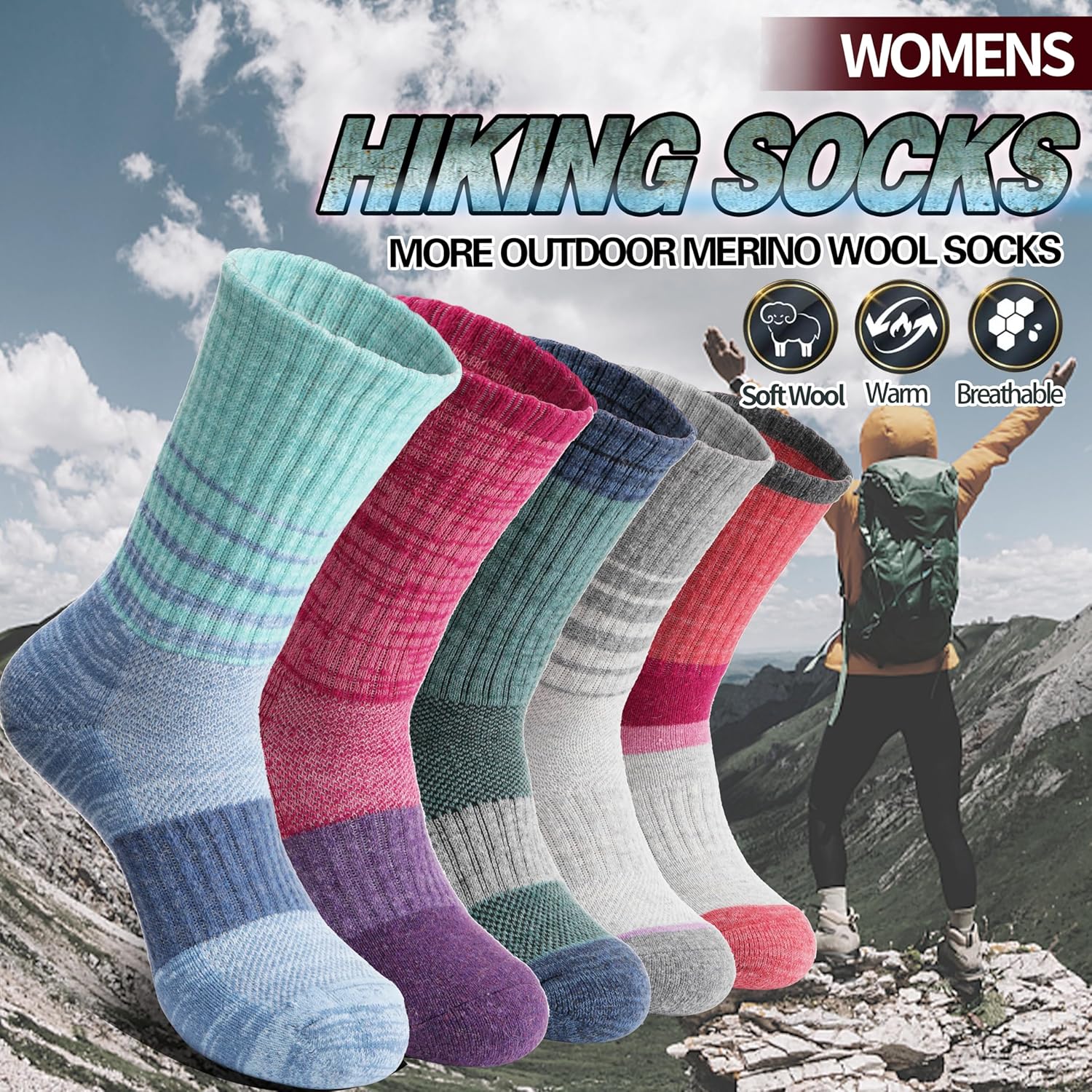 Detalle 2 de Anlisim Merino Wool Hiking Socks, 5 pairs ⚡