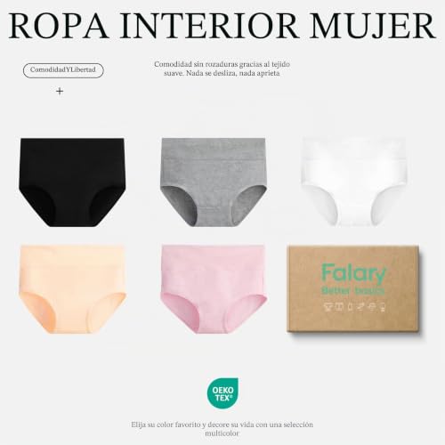 Thumbnail 6 de FALARY Bragas mujer cintura alta algodón – 5 piezas multicolor, 2XL