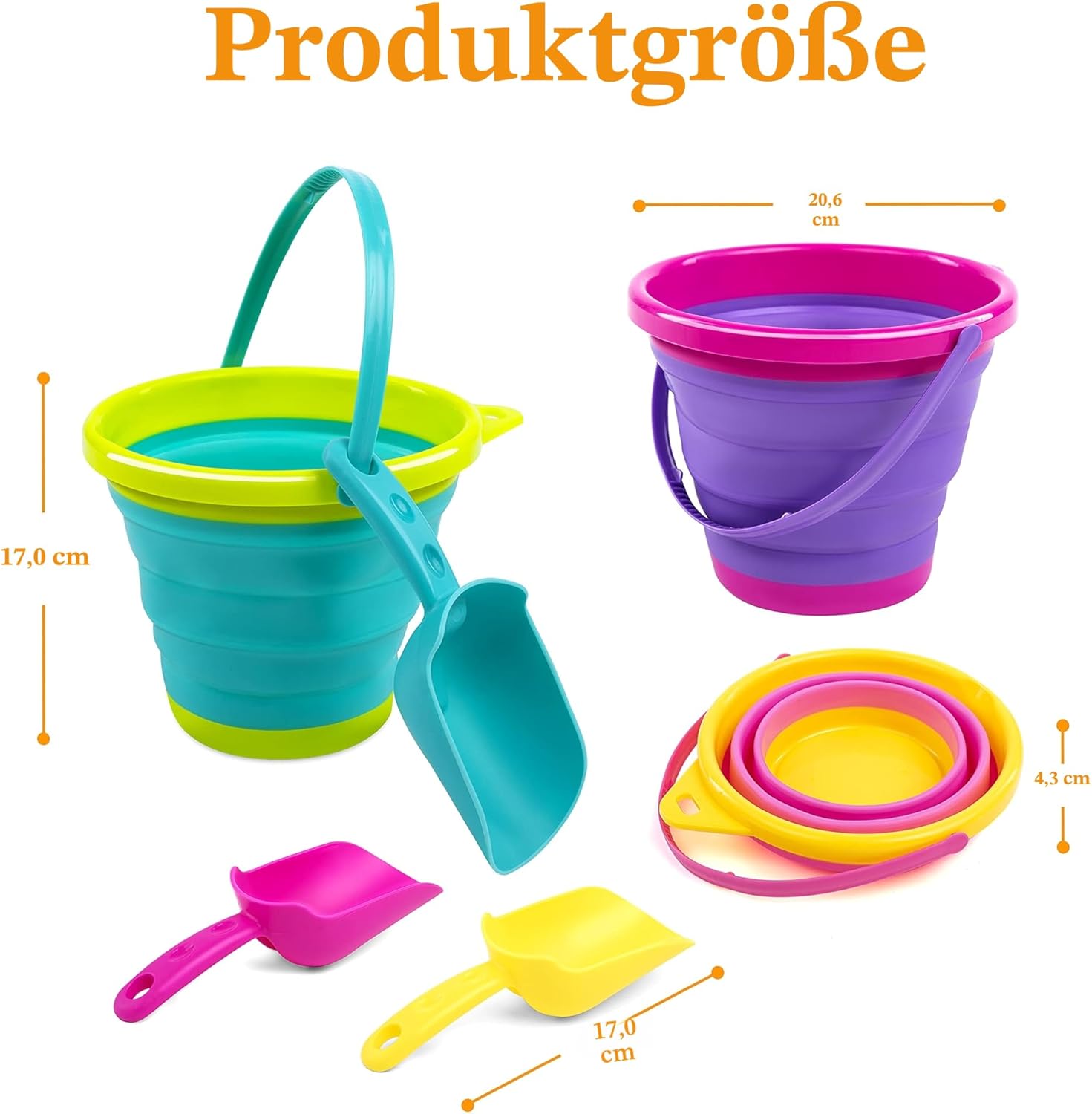 Thumbnail 4 de JOYIN 3er Set faltbare Strand-Eimer mit Netz-Rucksack – Sandkastenspielzeug für Kinder