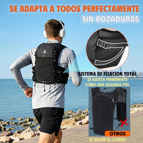 Detalle de ONETOALL Chaleco Running con Luz LED y 2 Botellas 500 ml – Hidratación y seguridad para trail