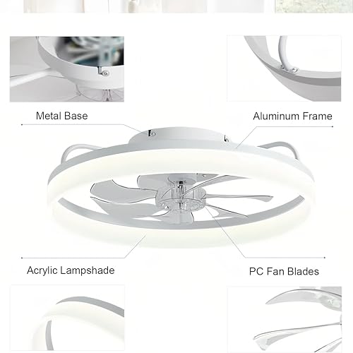 Detalle de DWDVBL 50 cm Ventilateur de Plafond silencieux avec lumière et télécommande – 6 vitesses, LED dimmable et direction réversible