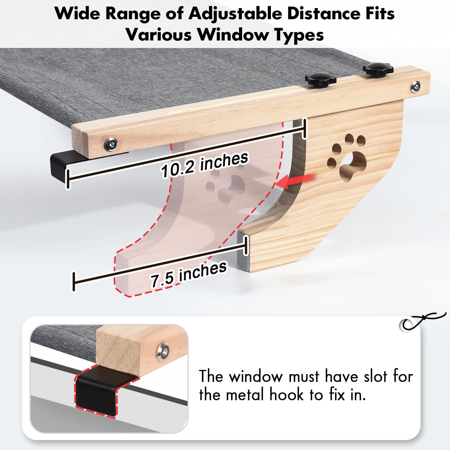 Detalle 2 de AMOSIJOY SP110 Cat Window Perch, 27.5-Inch Wood and Metal Frame